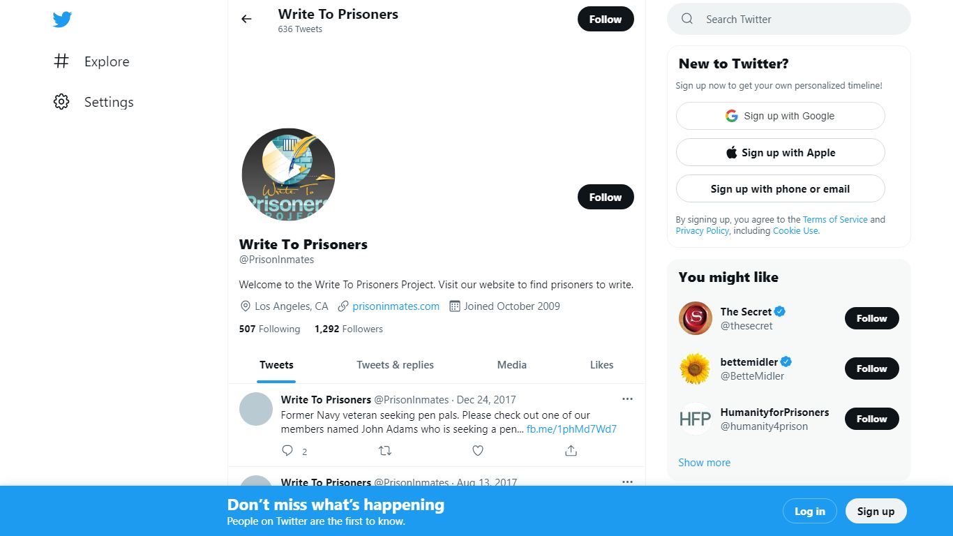 Write To Prisoners (@PrisonInmates) / Twitter
